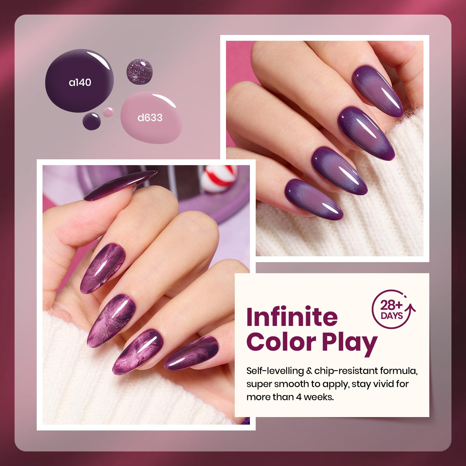 Beetles Gel Polish cat-eye glitter close-up highlights shimmering purple accents for dramatic nails.