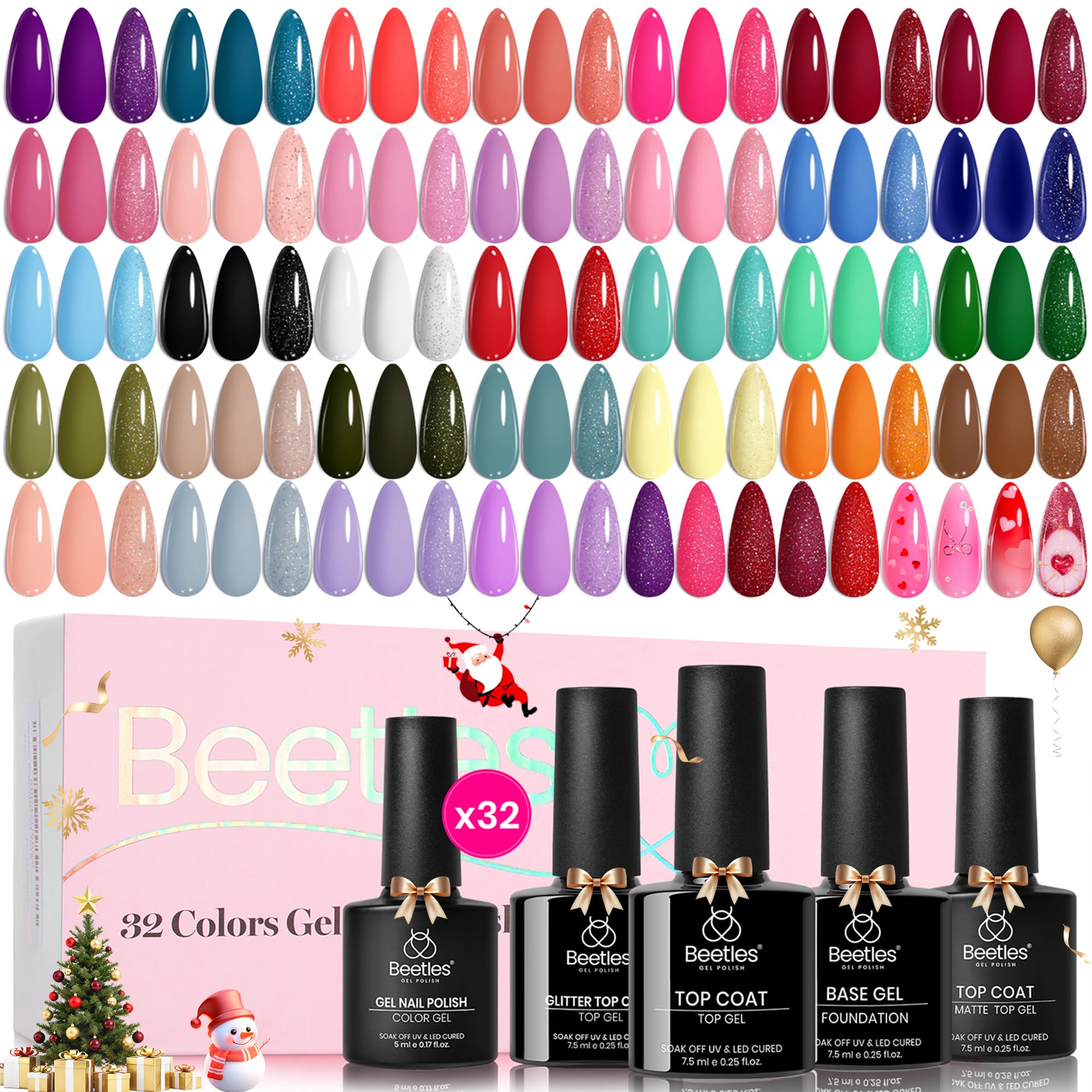 Beetles Gel Polish 32-colors swatches show vibrant winter shades for DIY nail art