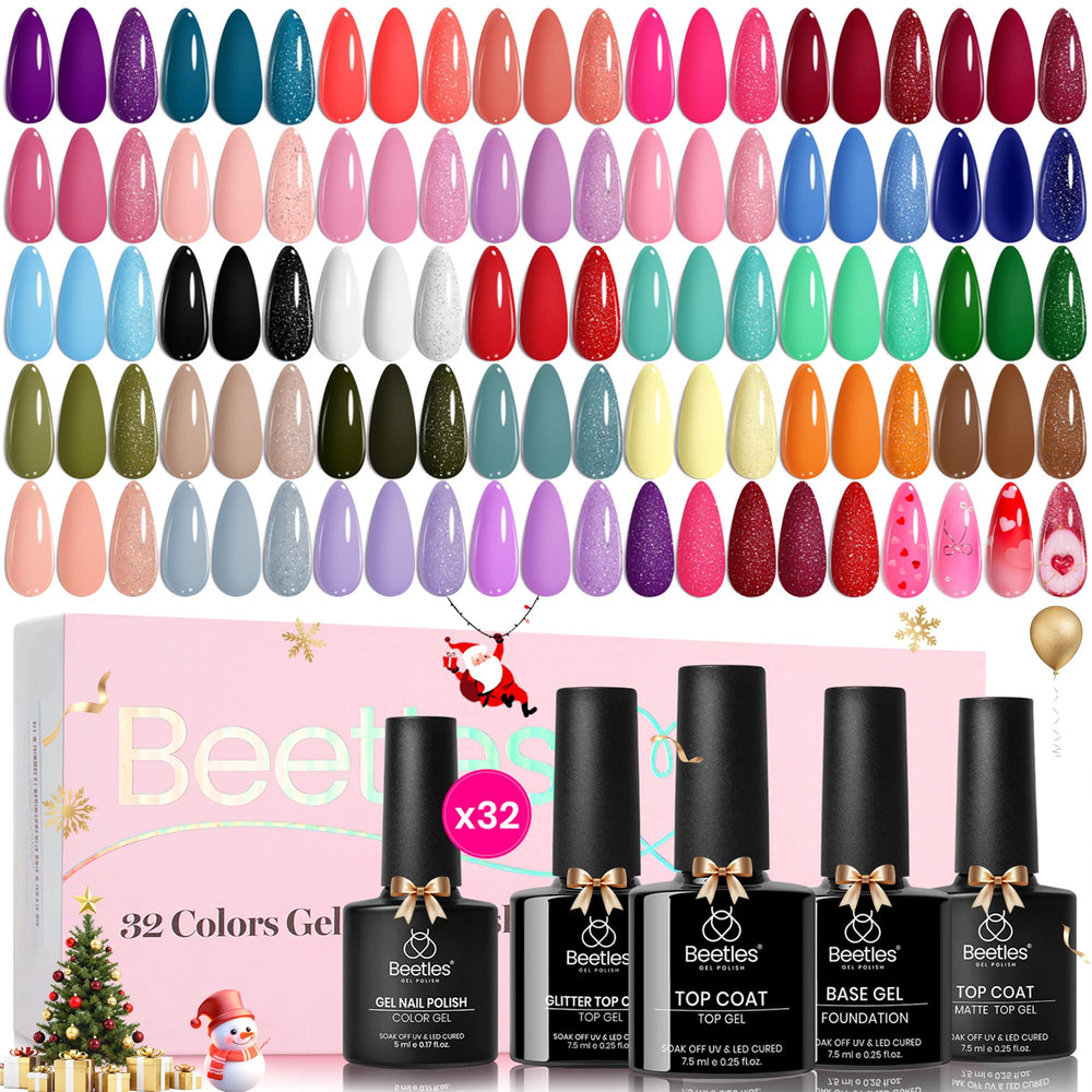 Beetles Gel Polish 32-colors swatches show vibrant winter shades for DIY nail art