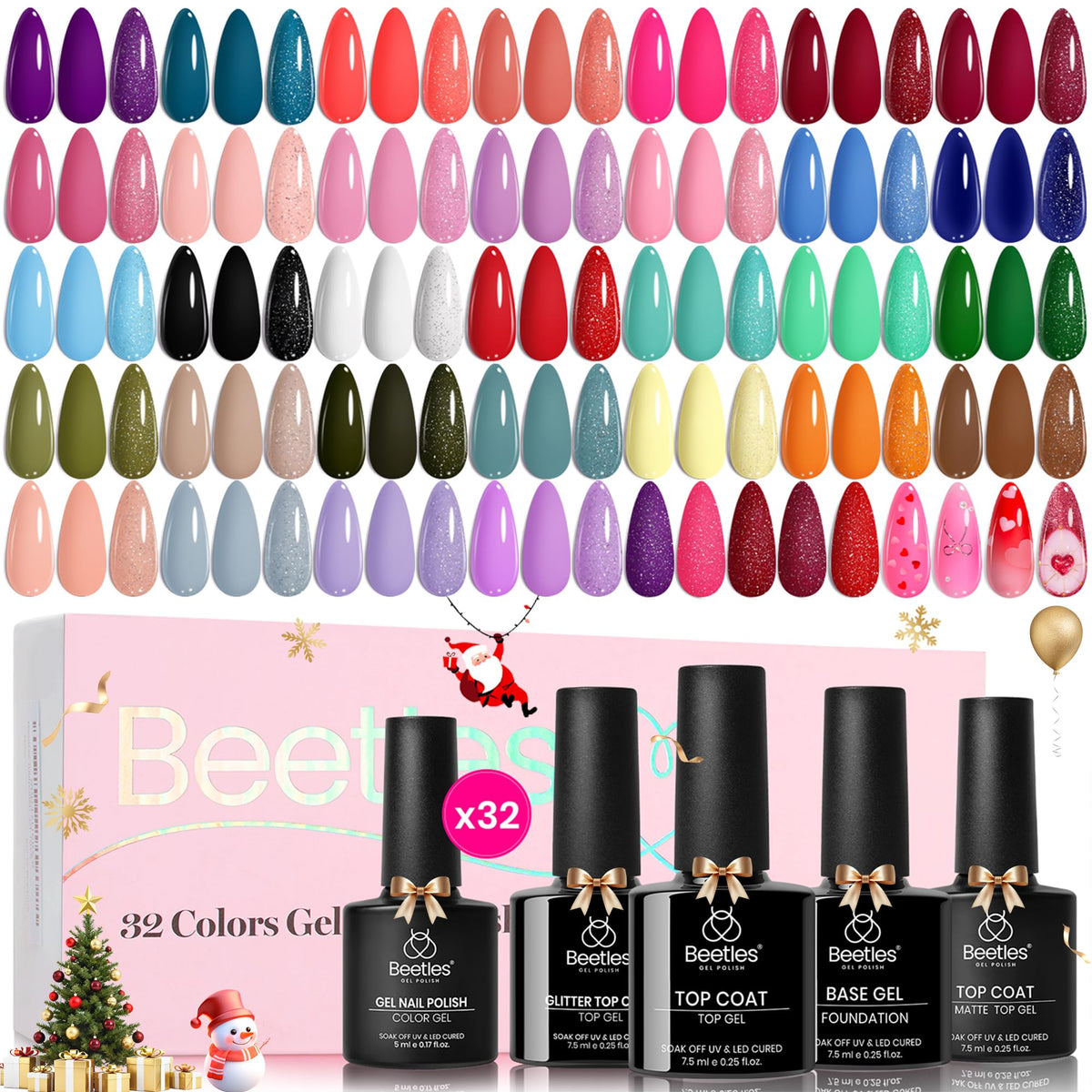 Beetles Gel Polish 32-colors swatches show vibrant winter shades for DIY nail art