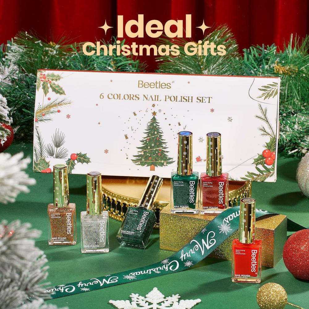 Beetles Gel Polish Christmas green glitter bottle showcases long-lasting festive color.