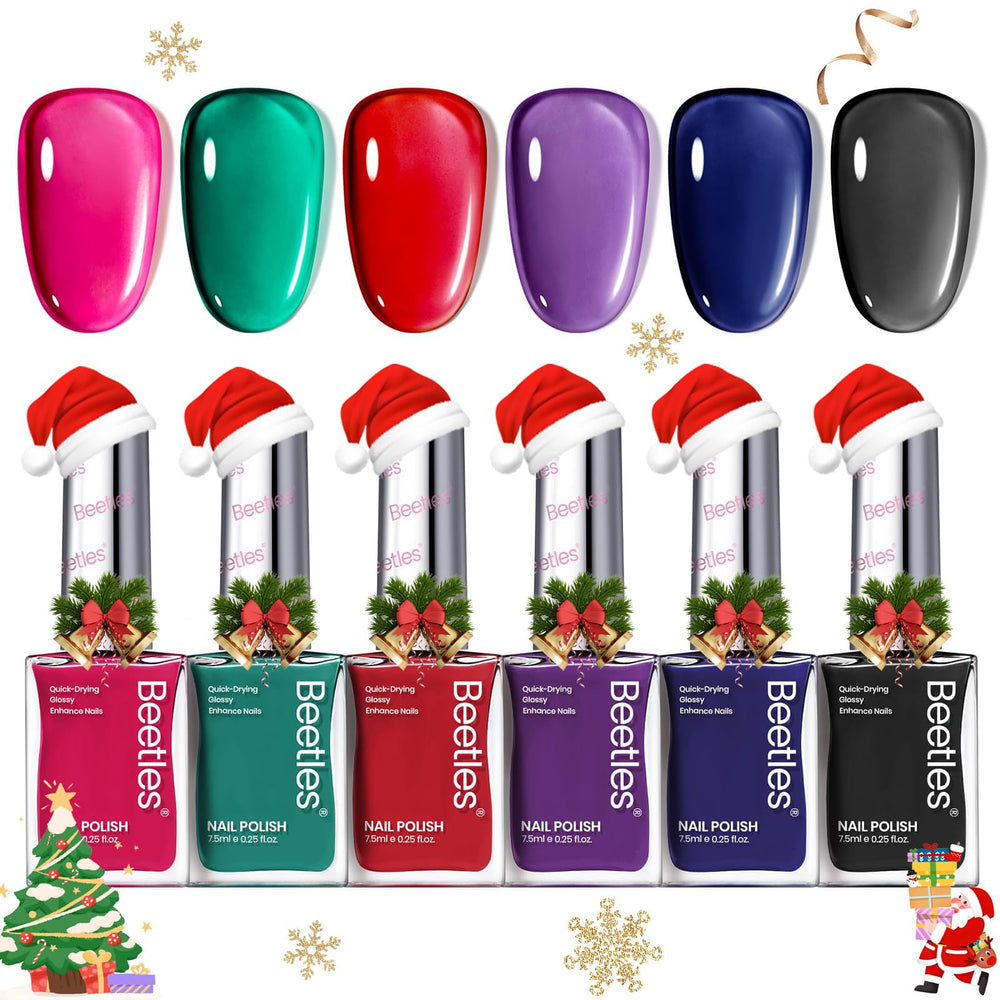 Beetles Gel Polish Christmas red swatch shows quick-dry color for holidays.