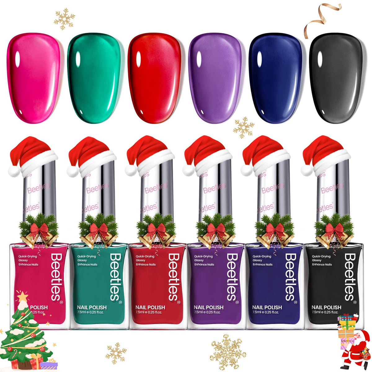Beetles Gel Polish Christmas red swatch shows quick-dry color for holidays.