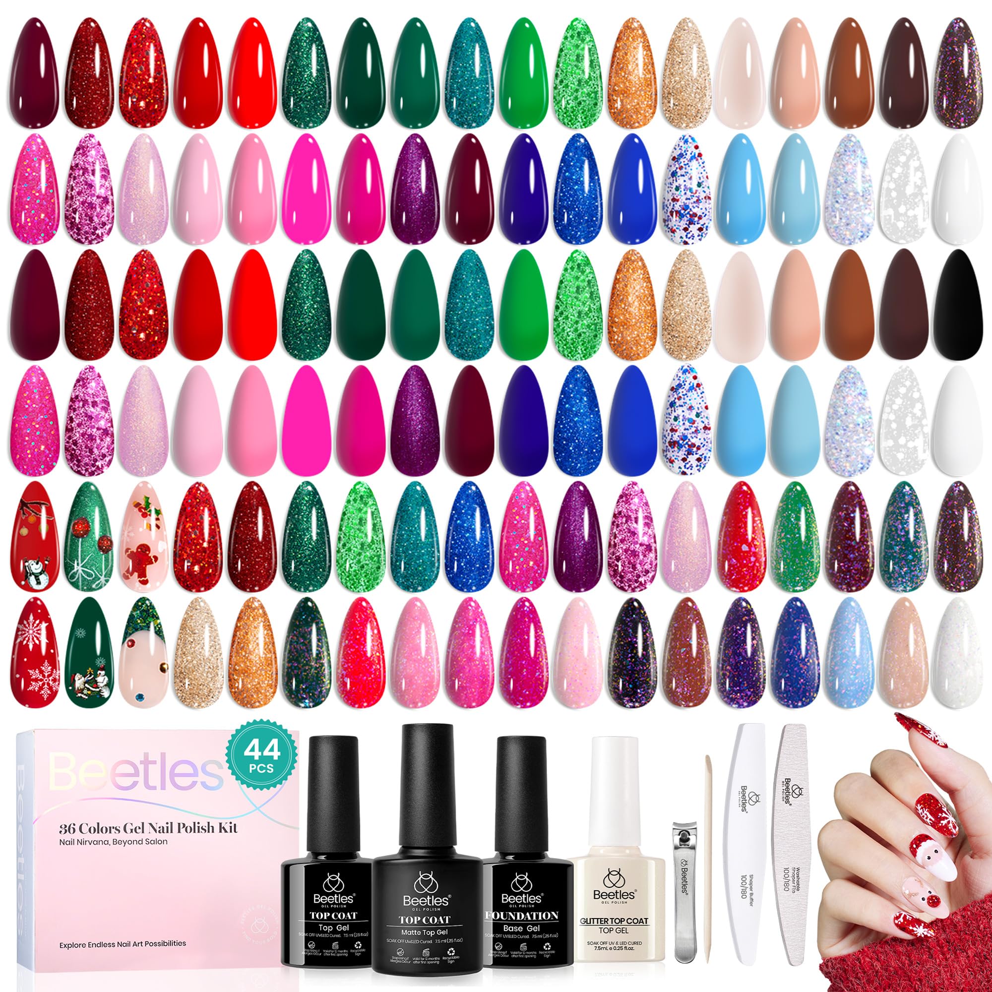 Beetles Gel Polish Christmas Set bottle closeup shows rich holiday shades