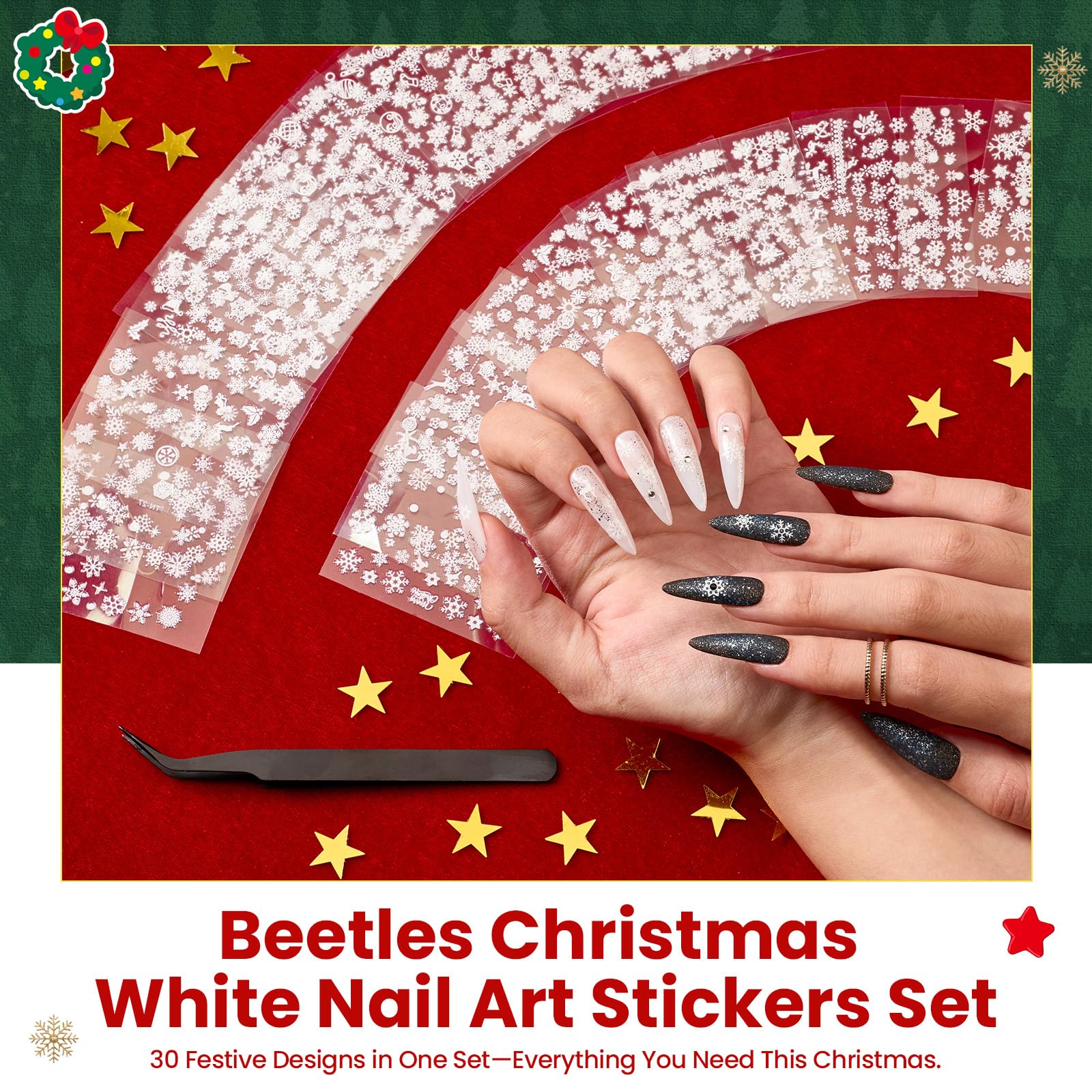 Beetles Gel Polish Christmas stickers self-adhesive for quick nail art.
