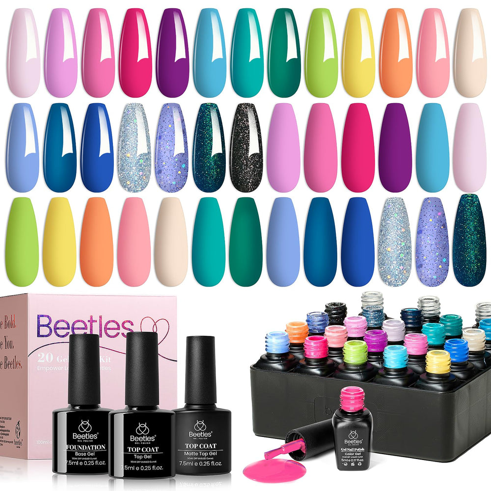 Beetles Gel Polish color bottles arranged for vibrant DIY nail art