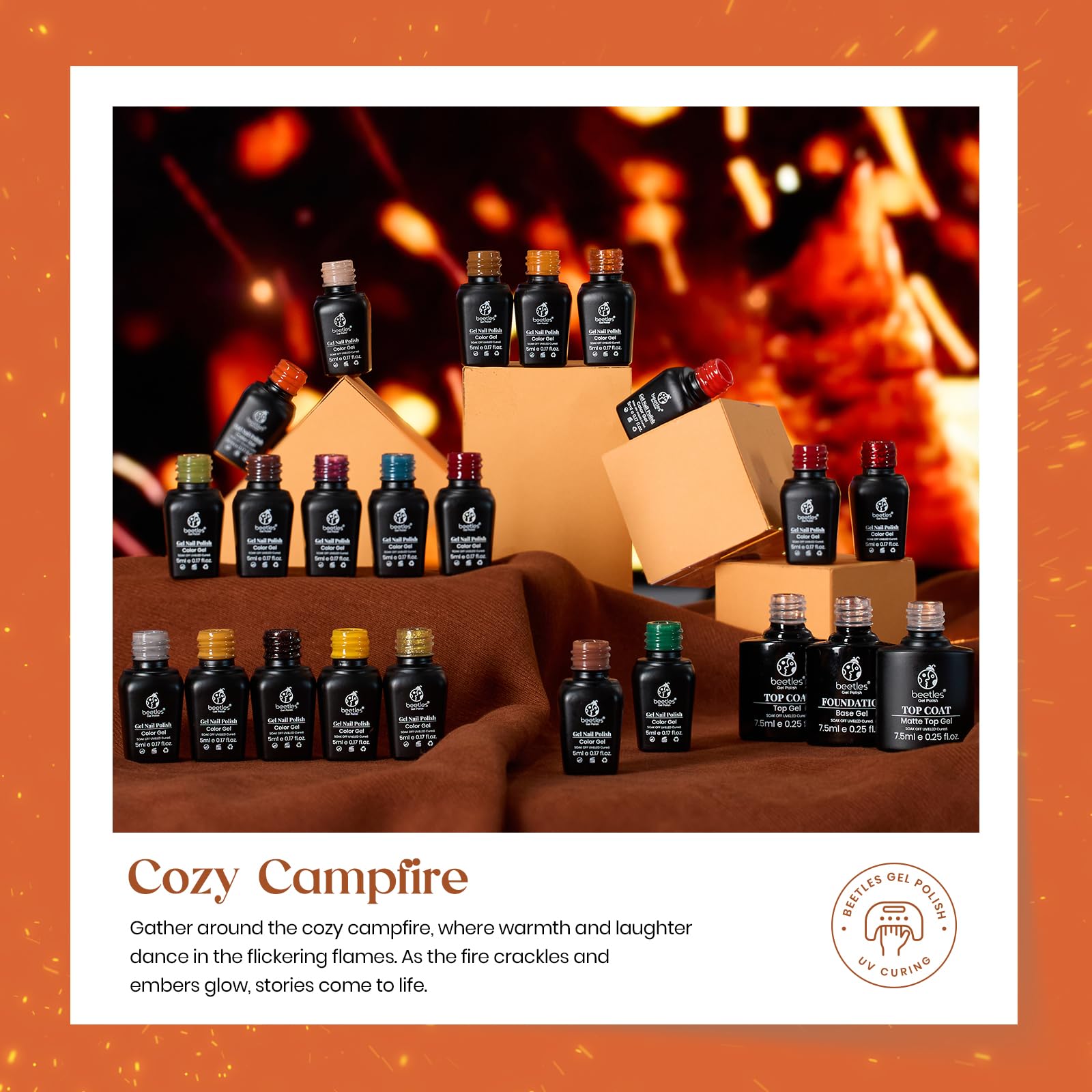 Beetles Gel Polish Cozy Campfire brown swatch brings rustic warmth