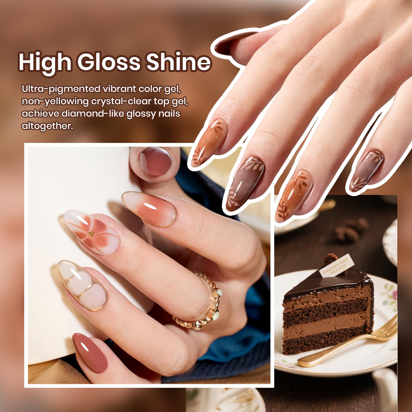 Beetles Gel Polish f898 brownie shade close-up for warm festive nails.