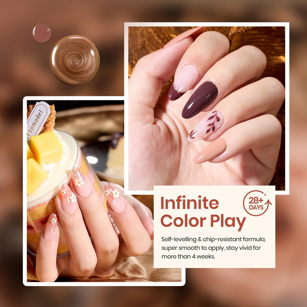 Beetles Gel Polish f899 brownie shade close-up with deep chocolate hue.