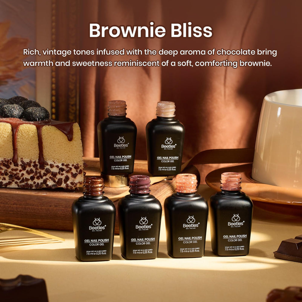 Beetles Gel Polish f901 brownie shade close-up in soft mocha tone.