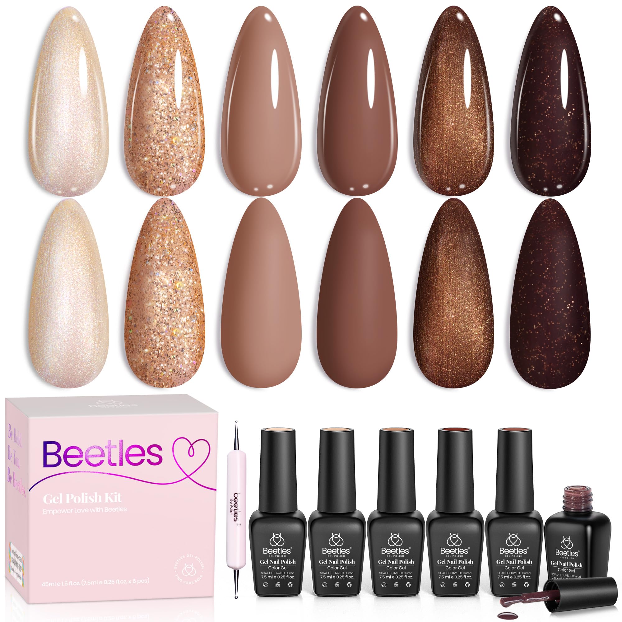 Beetles Gel Polish f902 brownie shade close-up for vintage brown nails.