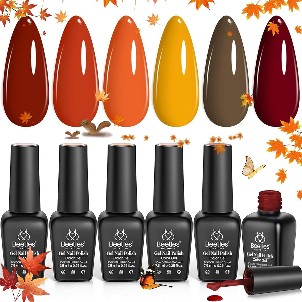 Beetles Gel Polish pumpkin orange for long-lasting fall nails and cozy vibes.