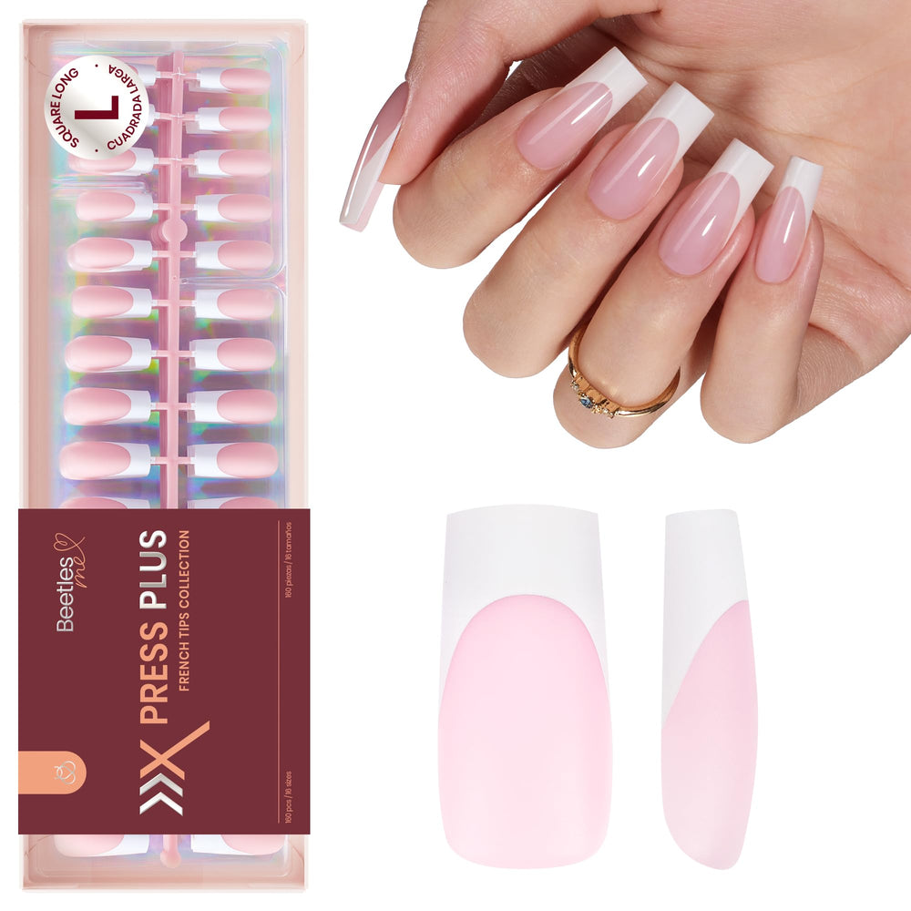 Beetles Gel Polish French tip press-on nails long square offer salon-quality at home