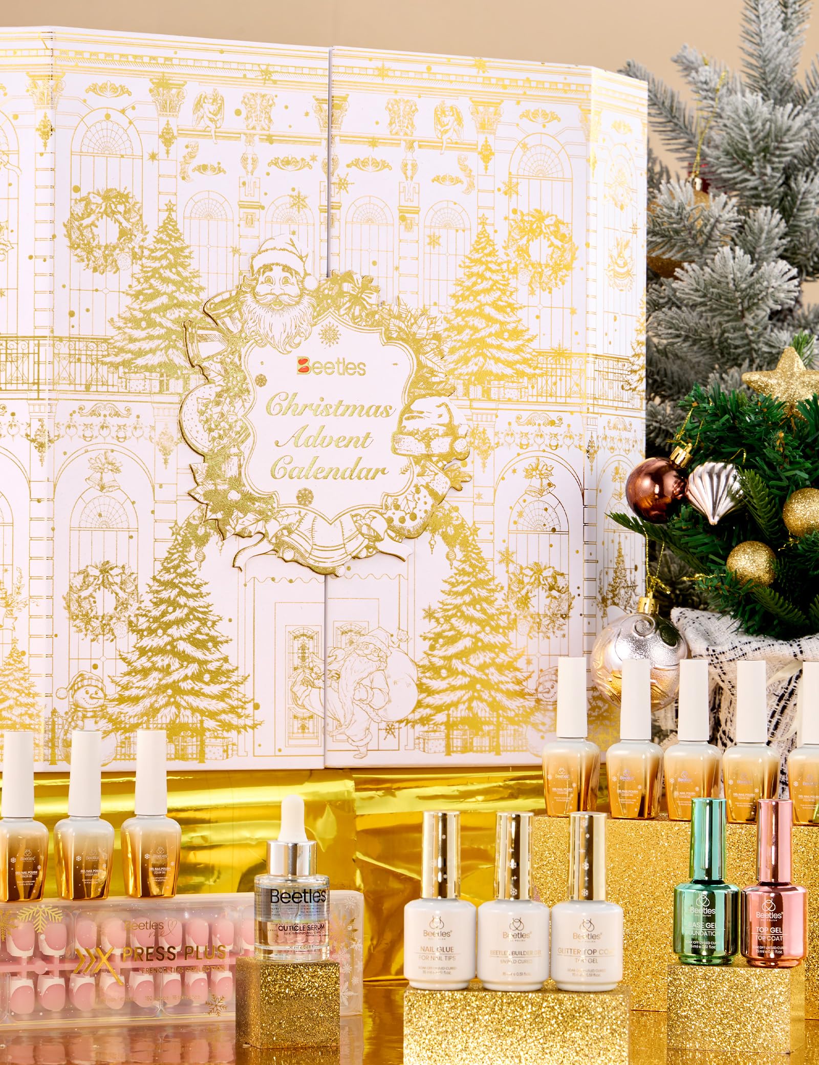 Beetles Gel Polish Gilded Boutique Advent Calendar front view promotes daily festive manicure ideas