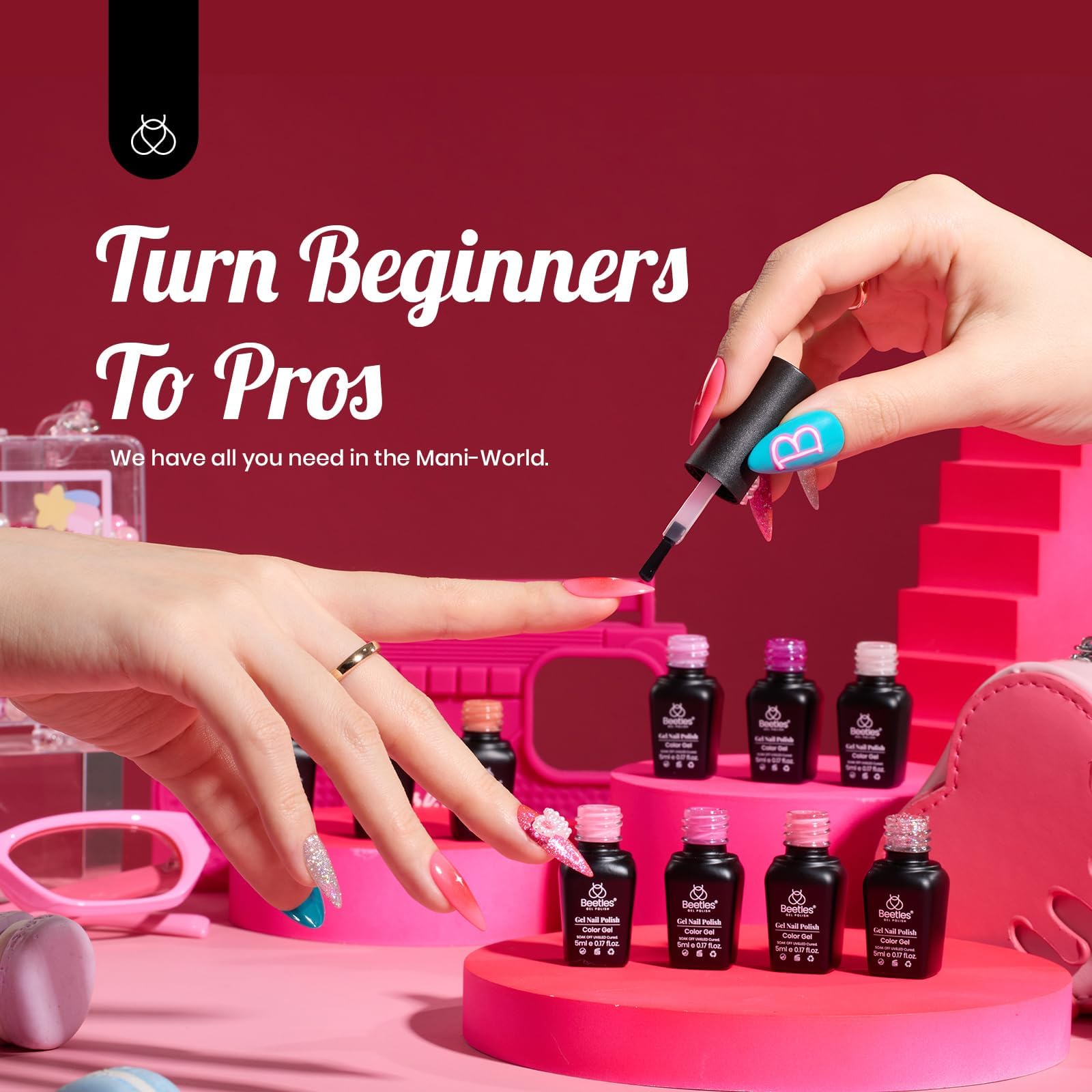 Beetles gloss finish on nail swatches reveals a smooth, shiny result.