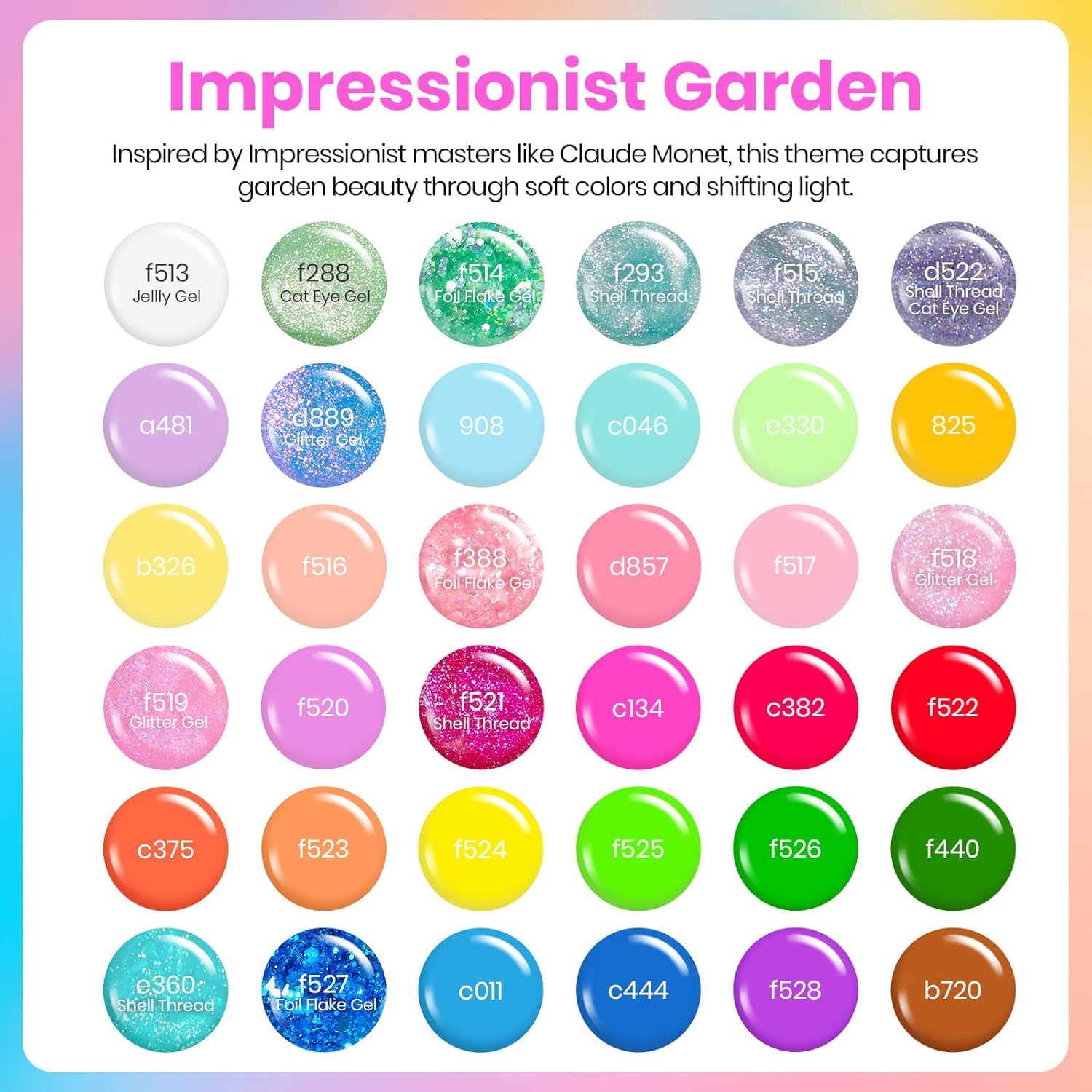 Beetles Impressionist Garden collection swatches show pastel manicure looks