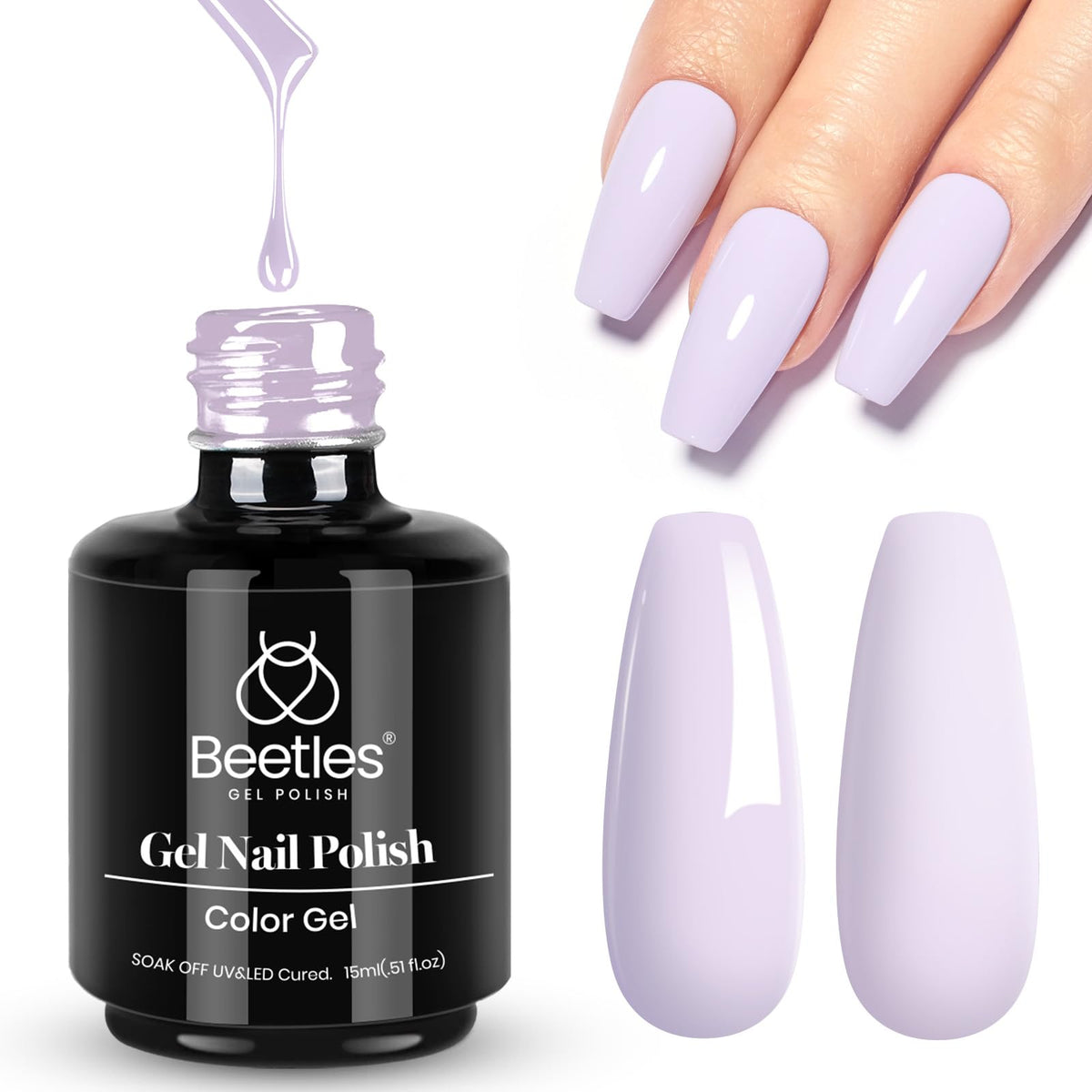 Beetles Gel Polish Lilac Purple bottle close-up shows rich color for a long-lasting manicure