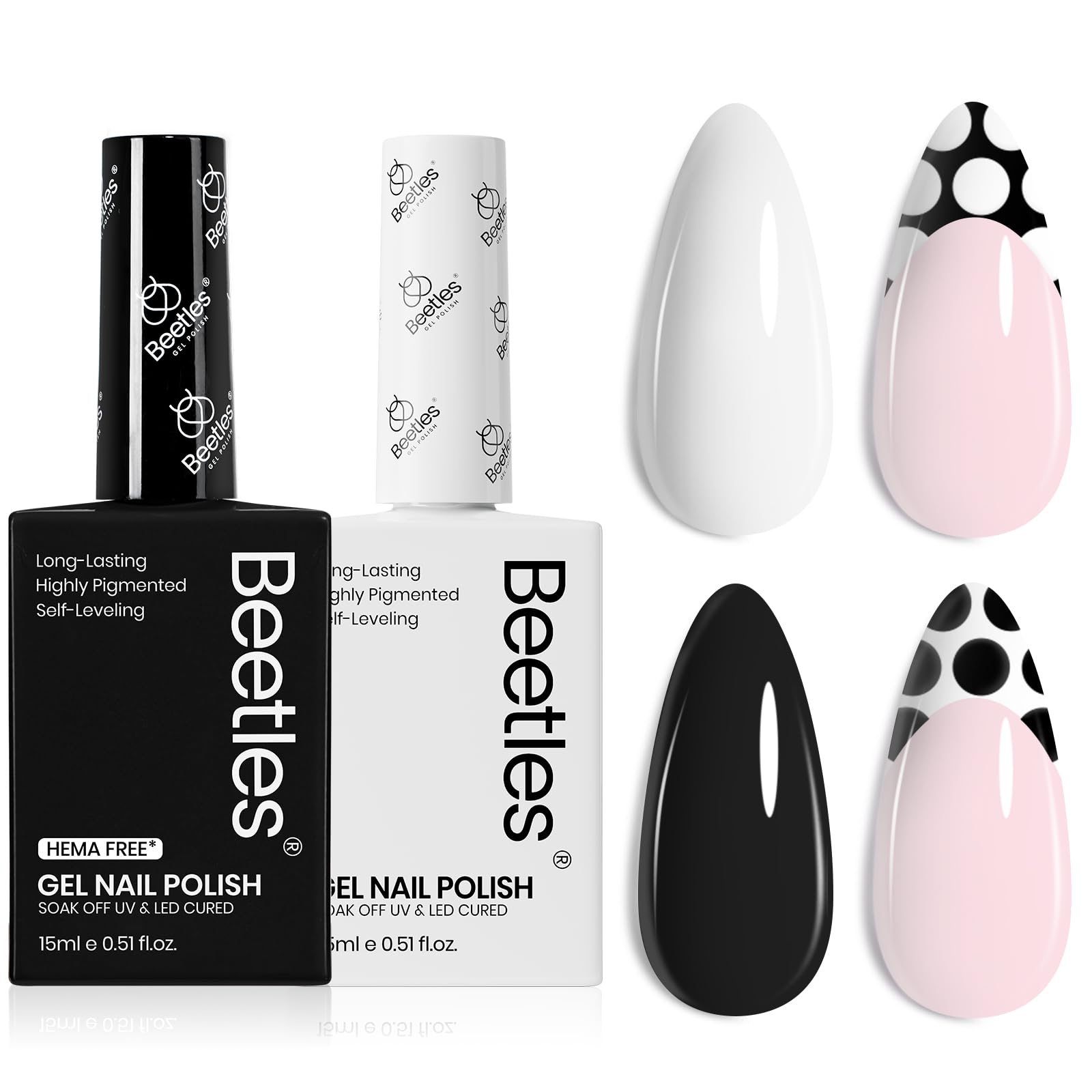 Beetles Gel Polish monochrome set bottle closeup with color-matching caps for quick shade selection