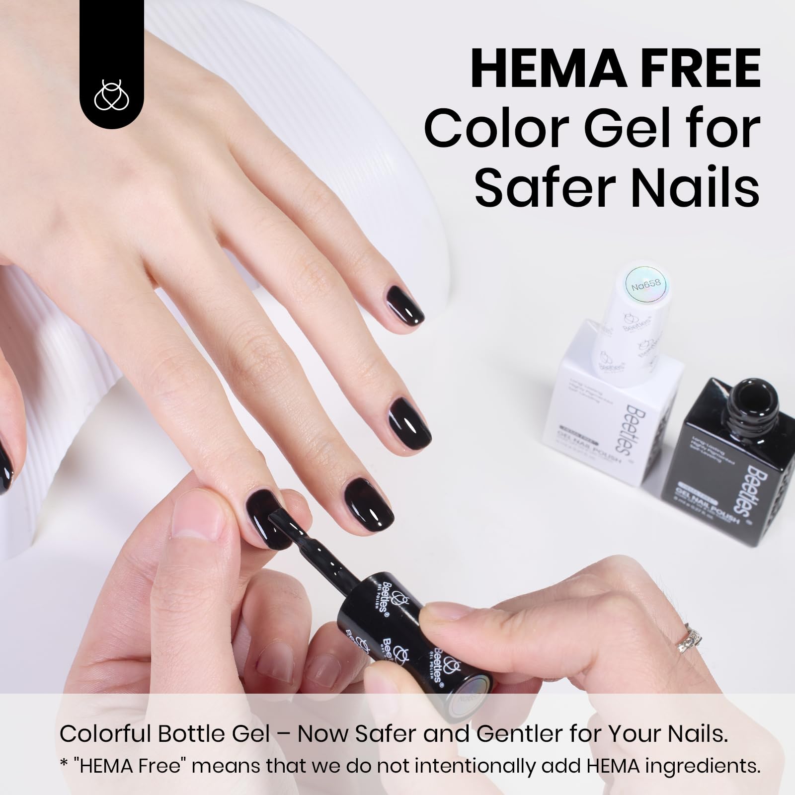 Beetles Gel Polish monochrome duo on display shows 15ml bottles and glossy finish