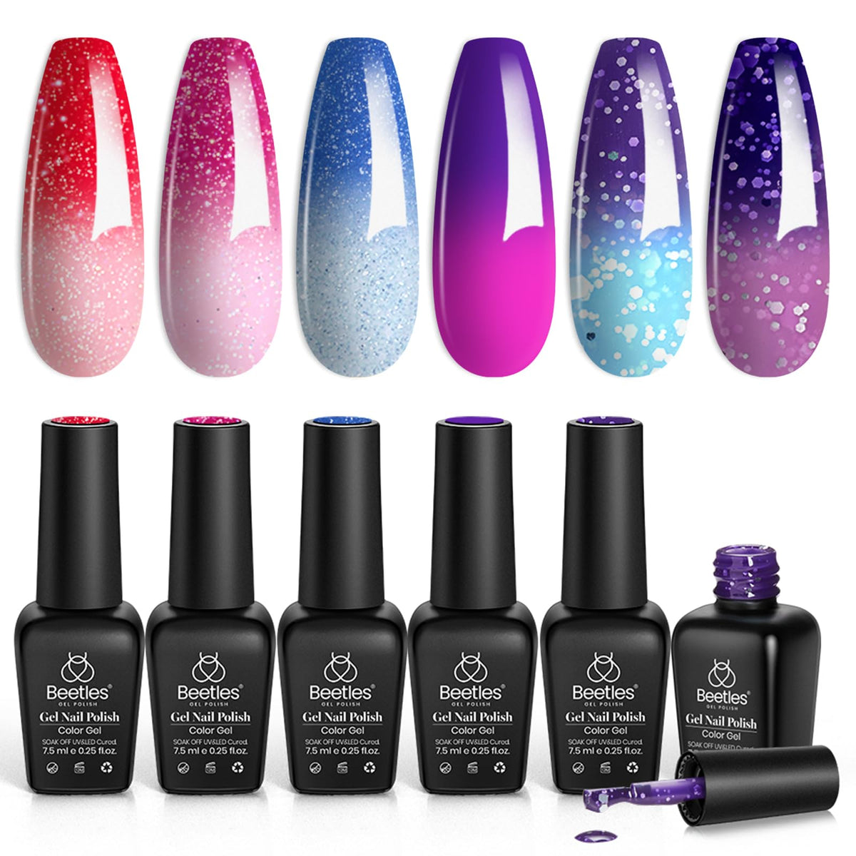 Beetles Gel Polish mood color-change kit demonstrating temp-reactive shades.