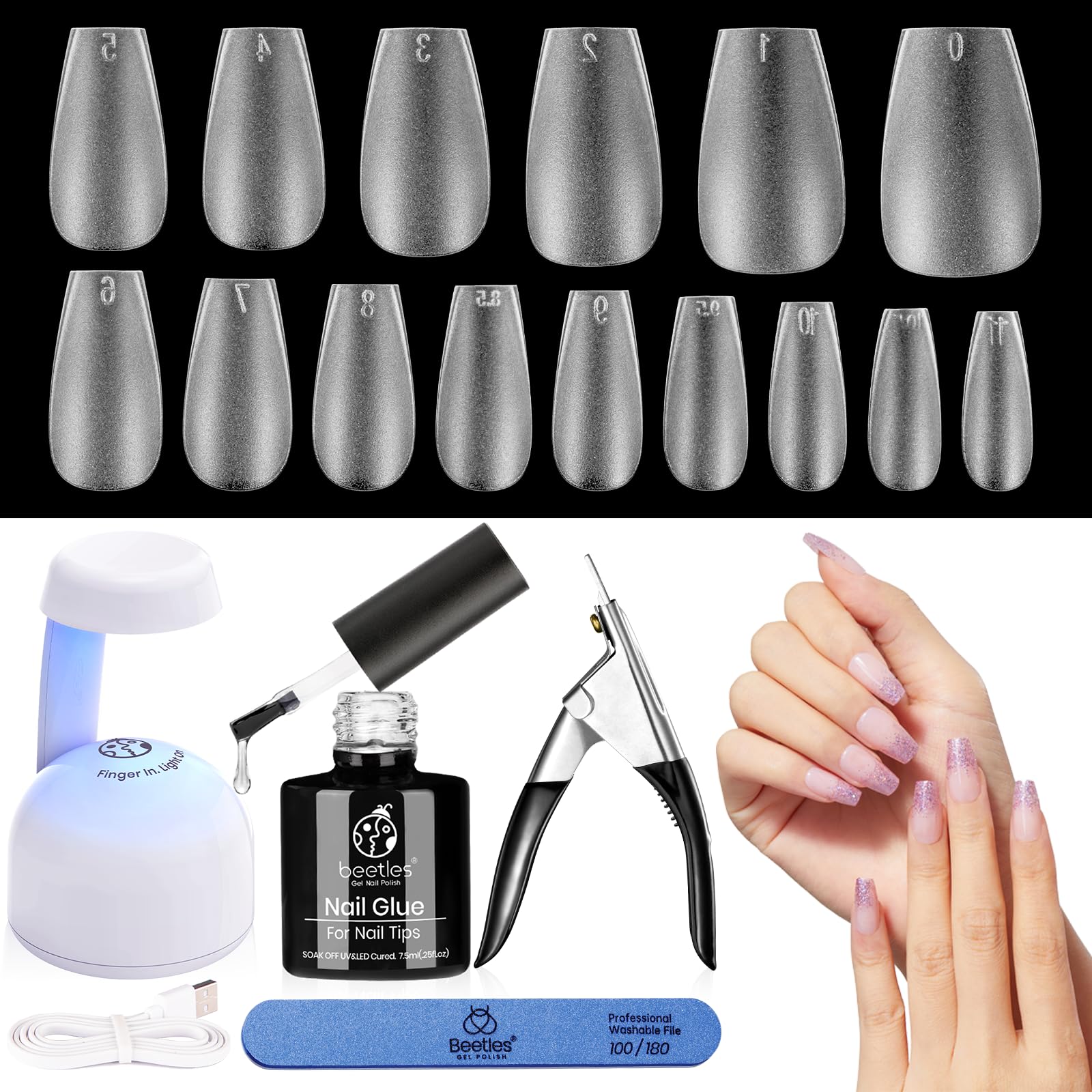 Beetles Gel Polish Nail Extension Kit UV lamp in action for quick at-home curing.