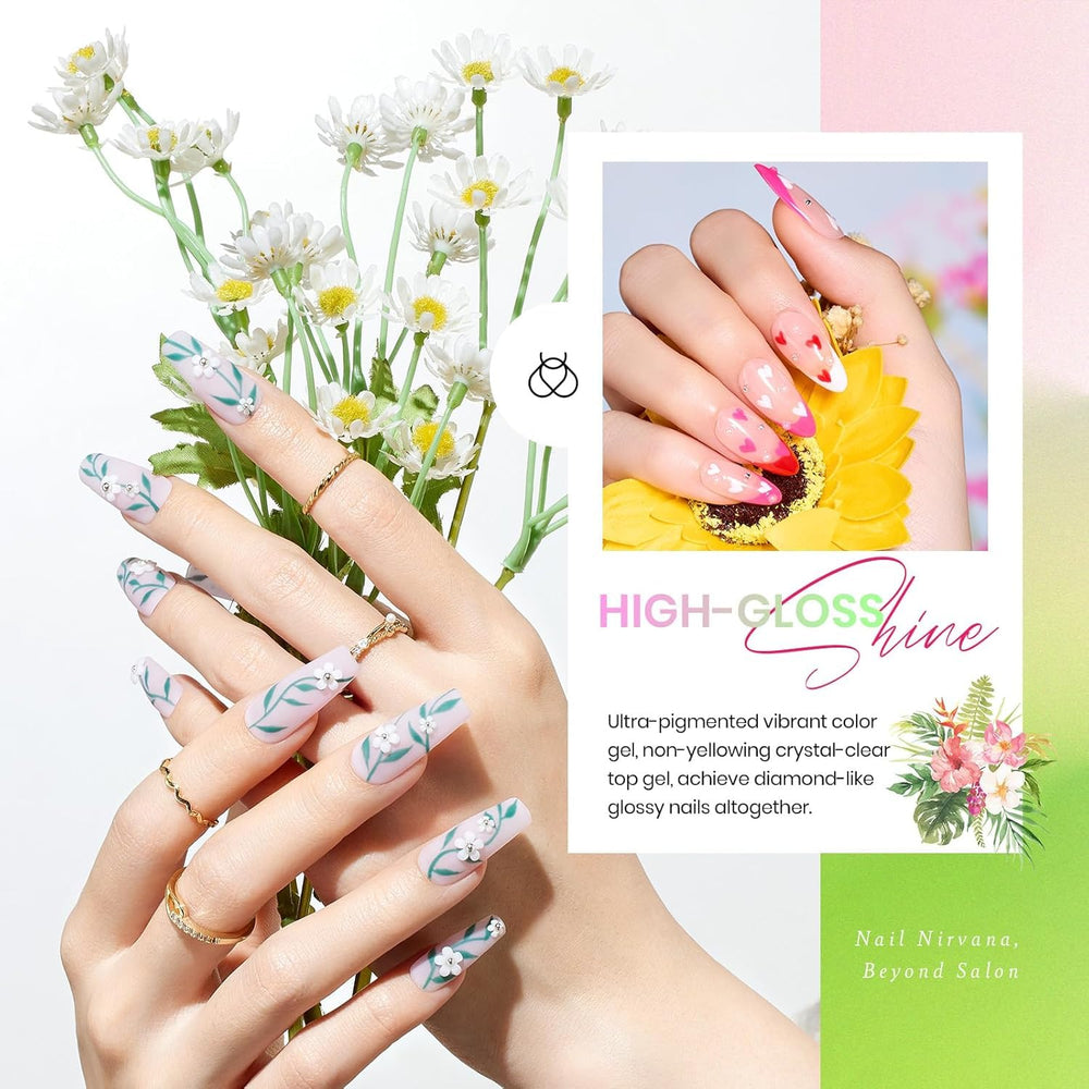 Beetles Nail Set shot featuring 7.5ml bottles and range of reds, pastels, greens, and glitters.