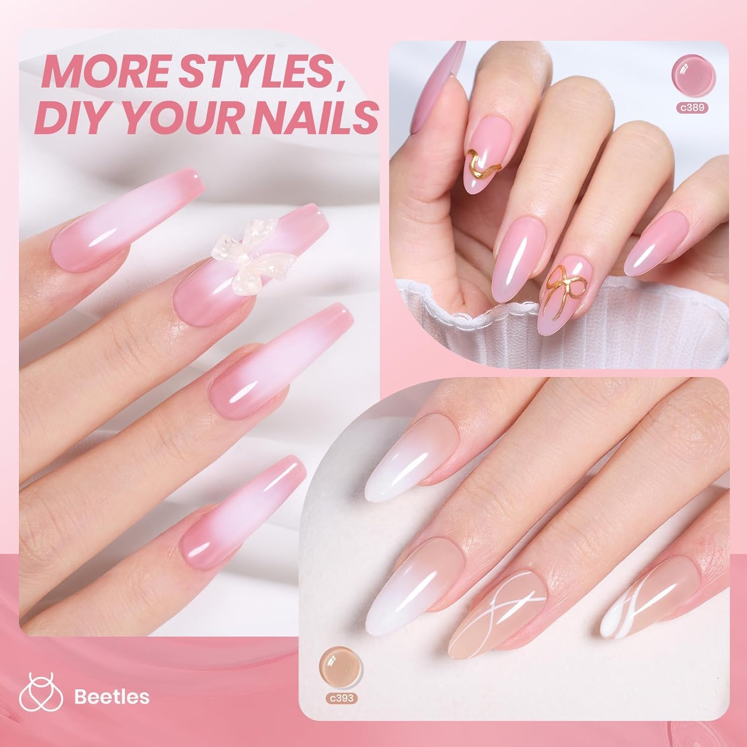 Beetles Nude Gel Polish swatch demonstrates buildable sheer to opaque layers.