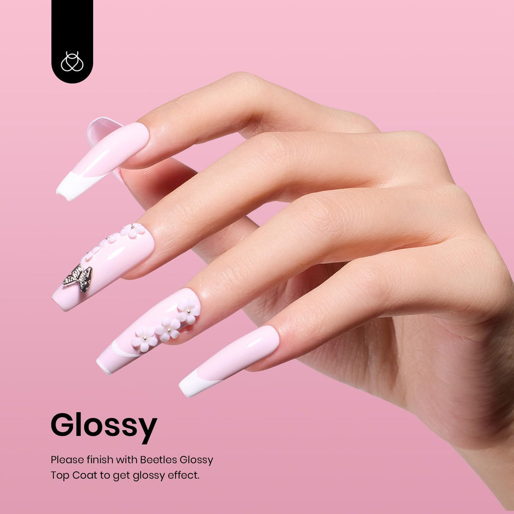 Beetles Gel Polish pink application demonstrates smooth, even coverage