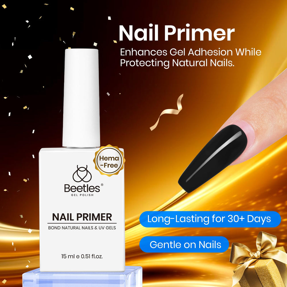 Beetles Gel Polish primer bottle demonstrates acid-free, gentle nail prep