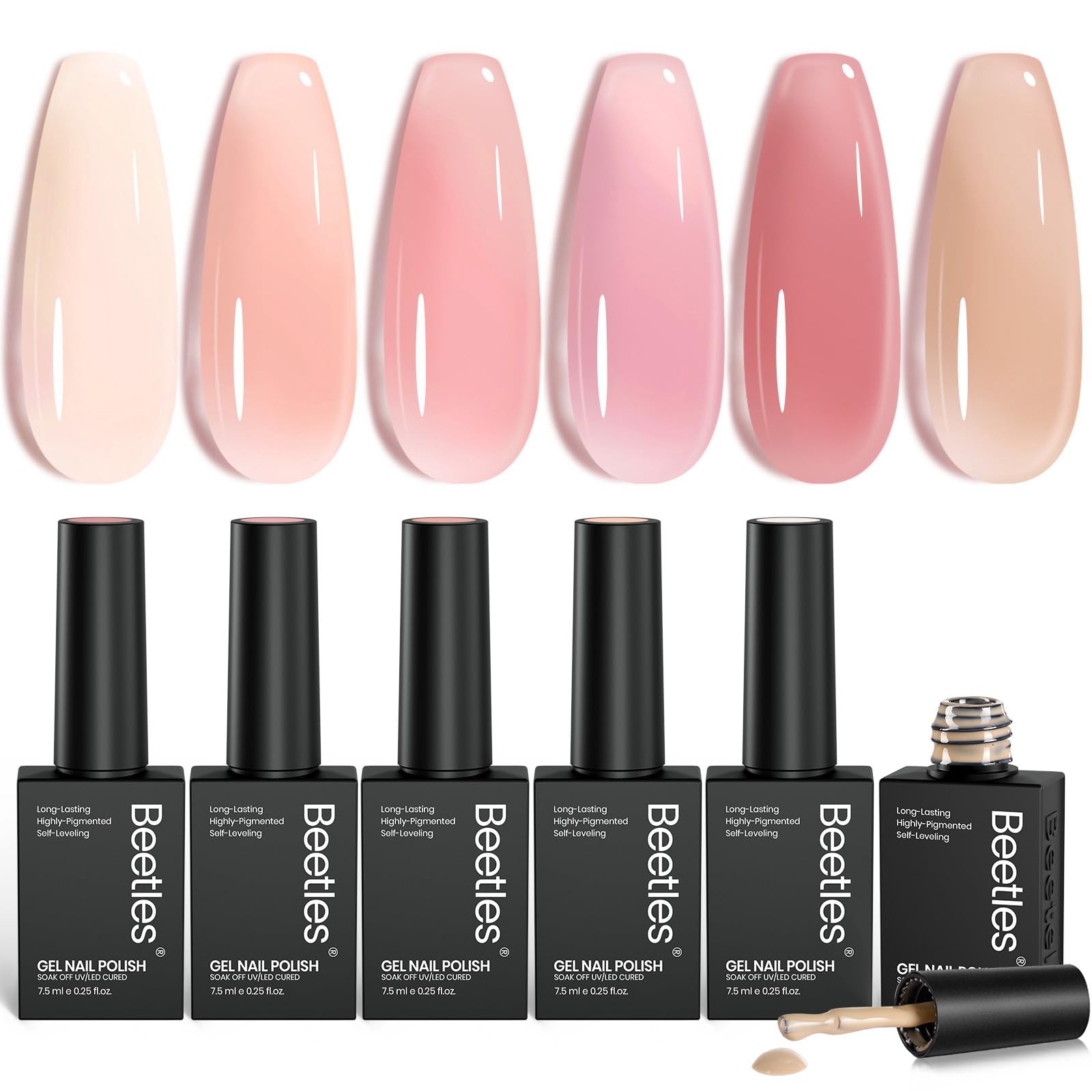 Beetles Nude Gel Polish Set packaging shows six colors for versatile at-home manicures.