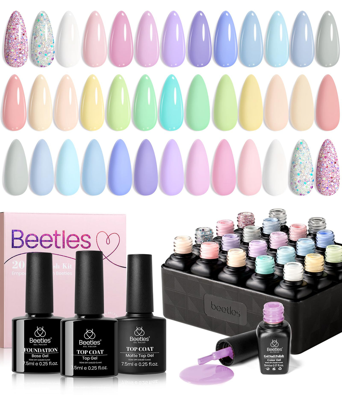 Beetles Gel Polish Set Macaroon colors closeup showing vibrant long-lasting finish.