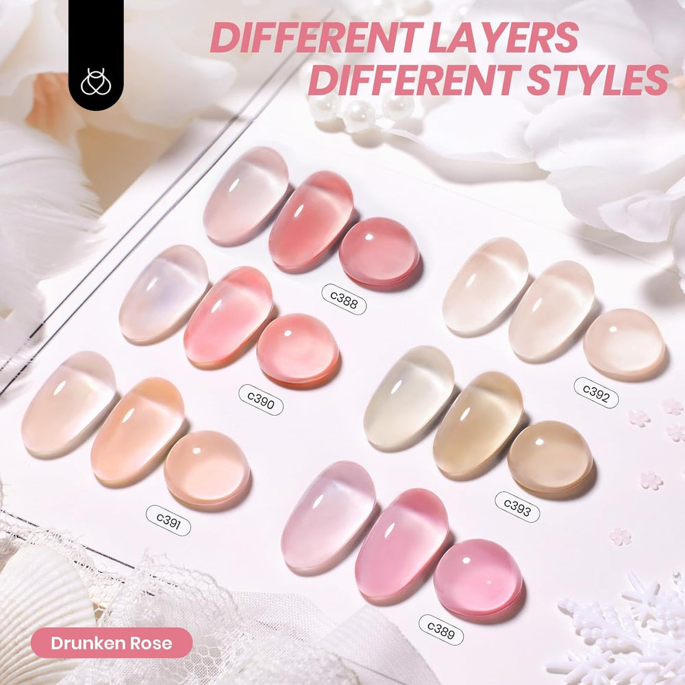 Beetles Nude Gel Polish Set swatch shows nude pink buildable shade for diverse skin tones.