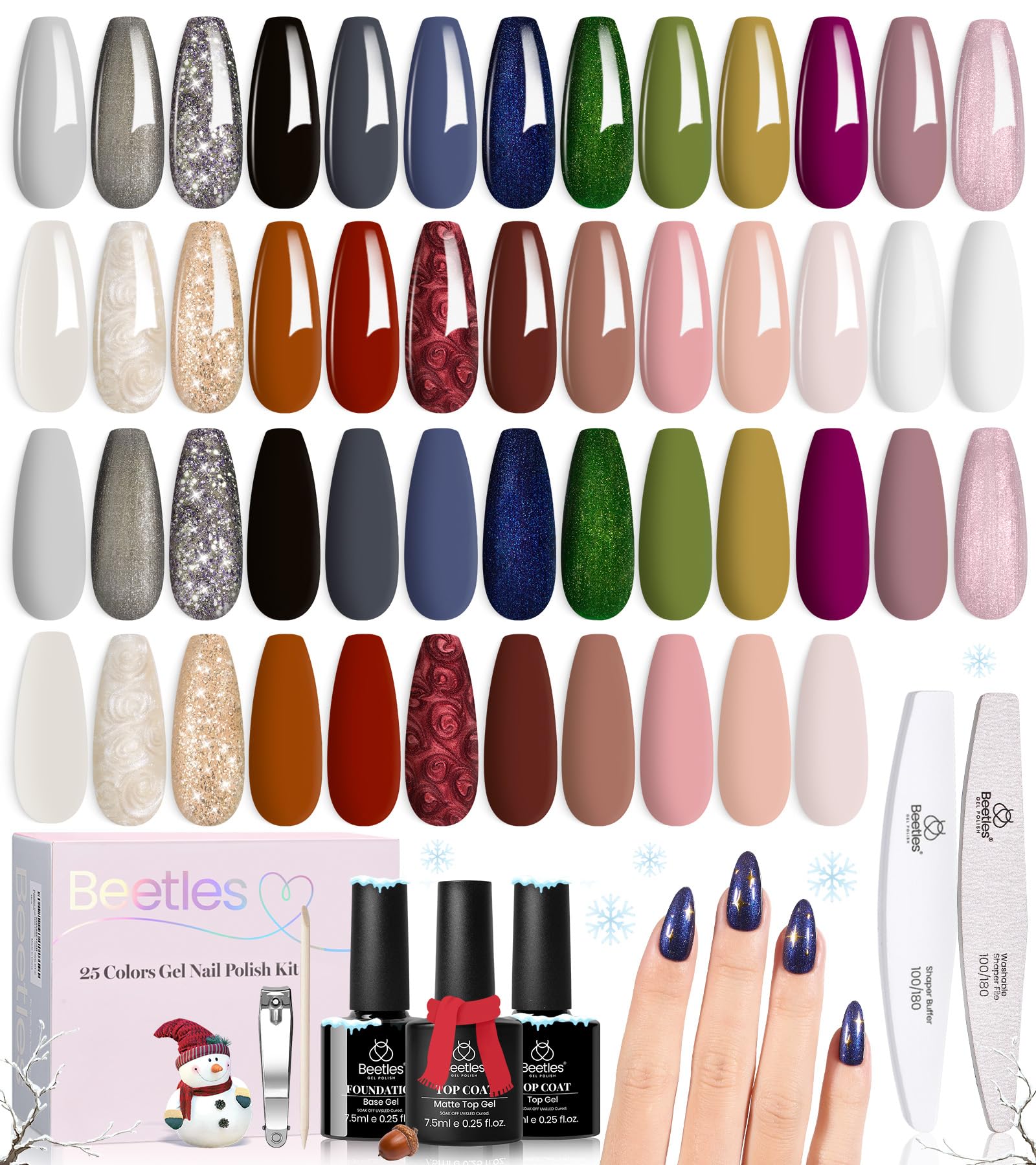 Beetles Gel Polish Set winter collection swatches show festive hues for manicures