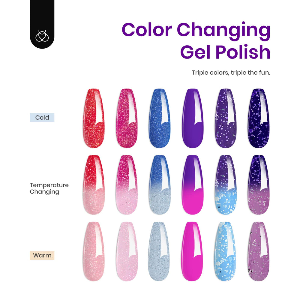 Beetles Gel Polish six-color collection swatching mood-changing finishes.