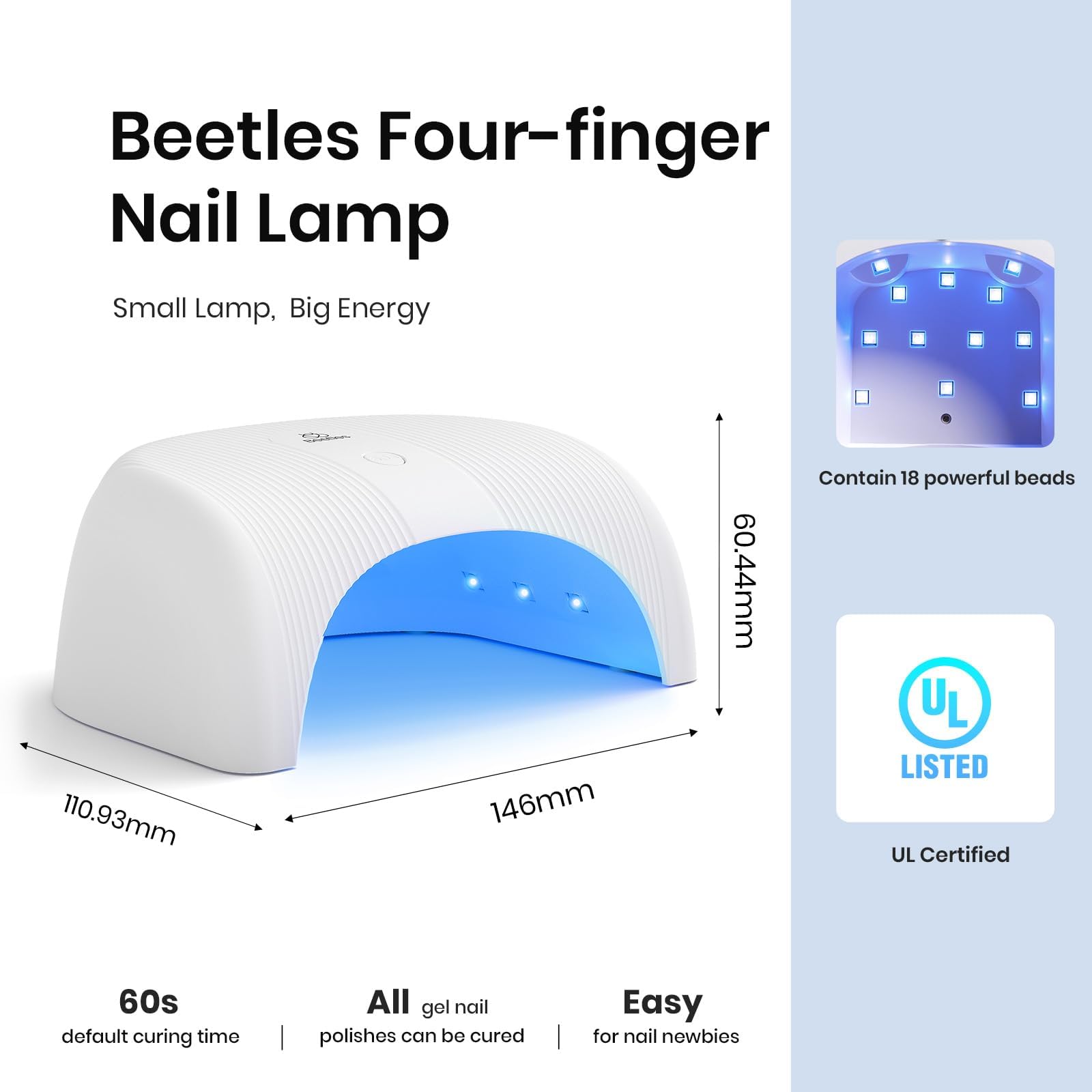 Beetles Gel Polish UV LED Nail Lamp side angle highlights compact, space-saving design.