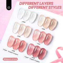 Beetles Gel Polish Whispers of Love bottle-side highlights translucent finish for easy layering.