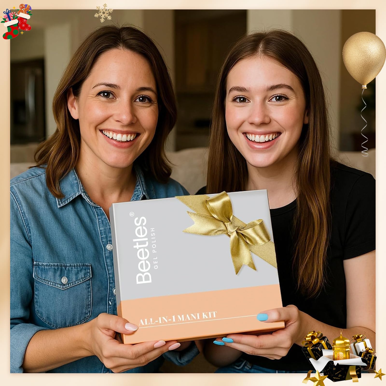 Beetles gift packaging features festive presentation for Christmas gifting.