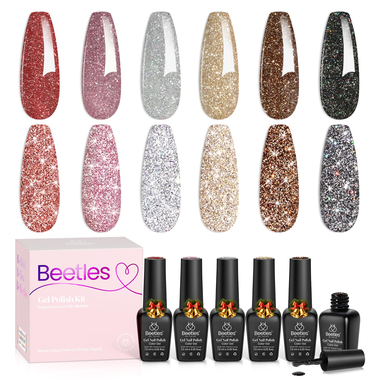 Beetles Glitter Gel Nail Polish C314 swatch with holographic sparkle for party-ready nails