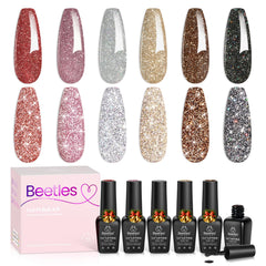 Beetles Glitter Gel Nail Polish C314 swatch with holographic sparkle for party-ready nails