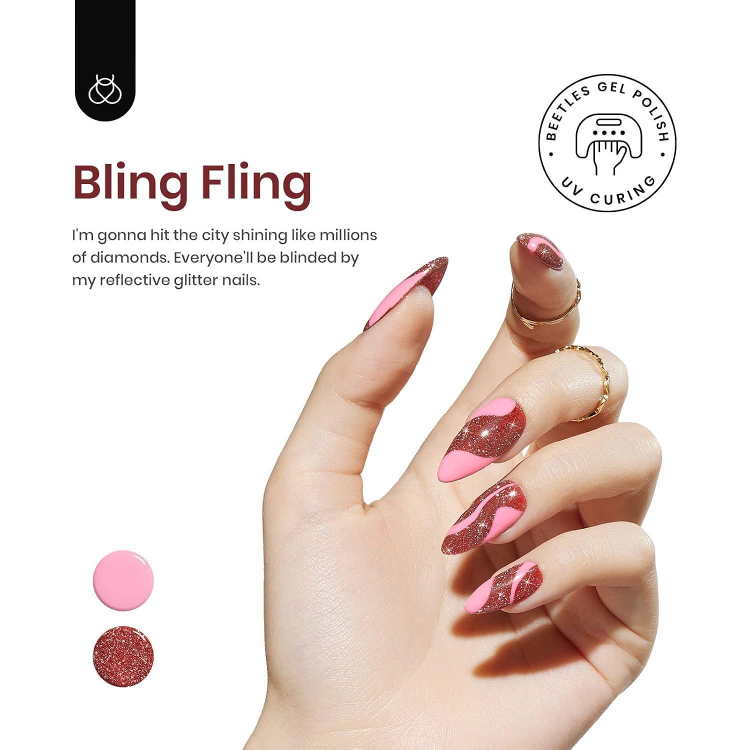 Beetles Glitter Gel Nail Polish C317 swatch captures reflective light for eye-catching nails