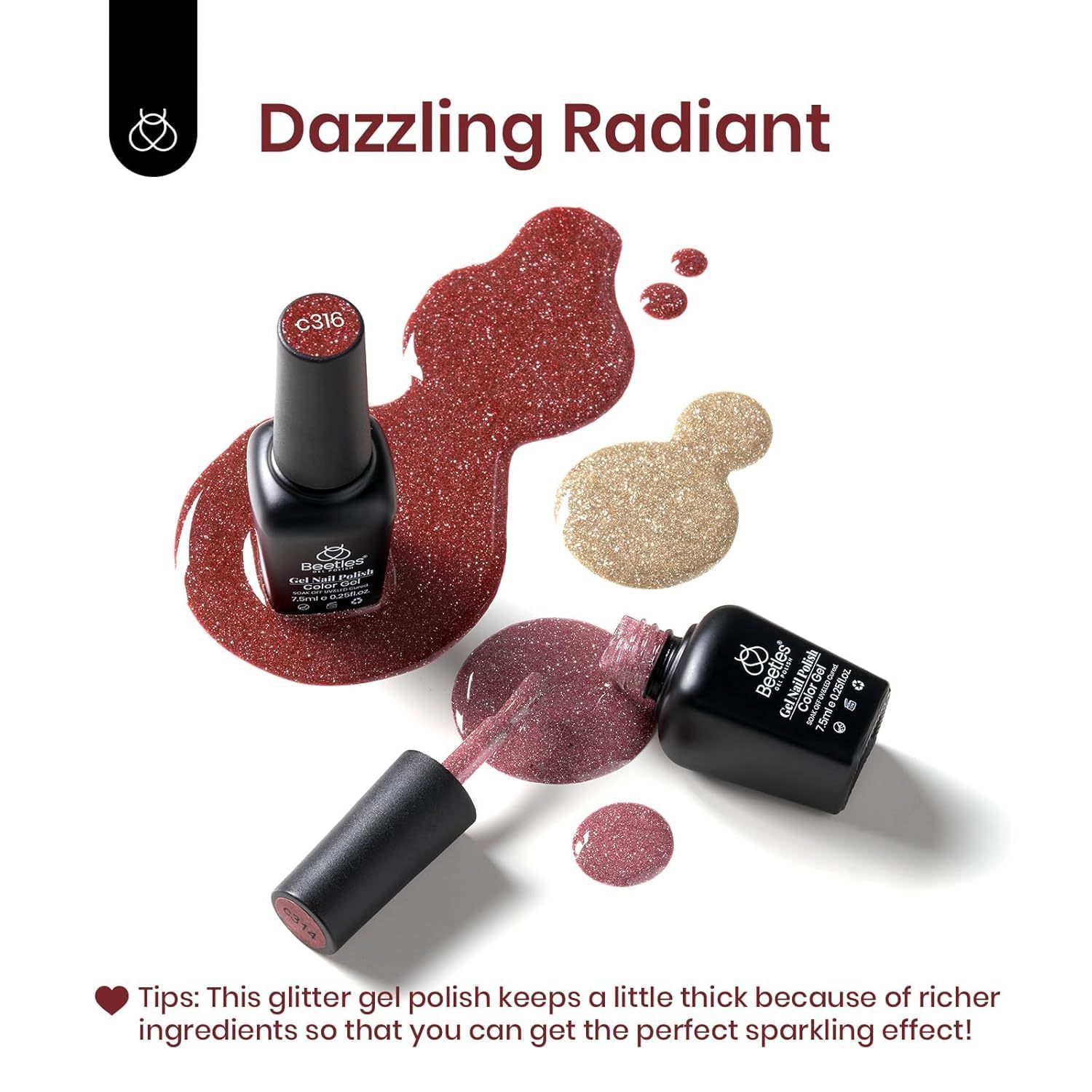 Beetles Glitter Gel Nail Polish C319 swatch demonstrates bold color and holo finish