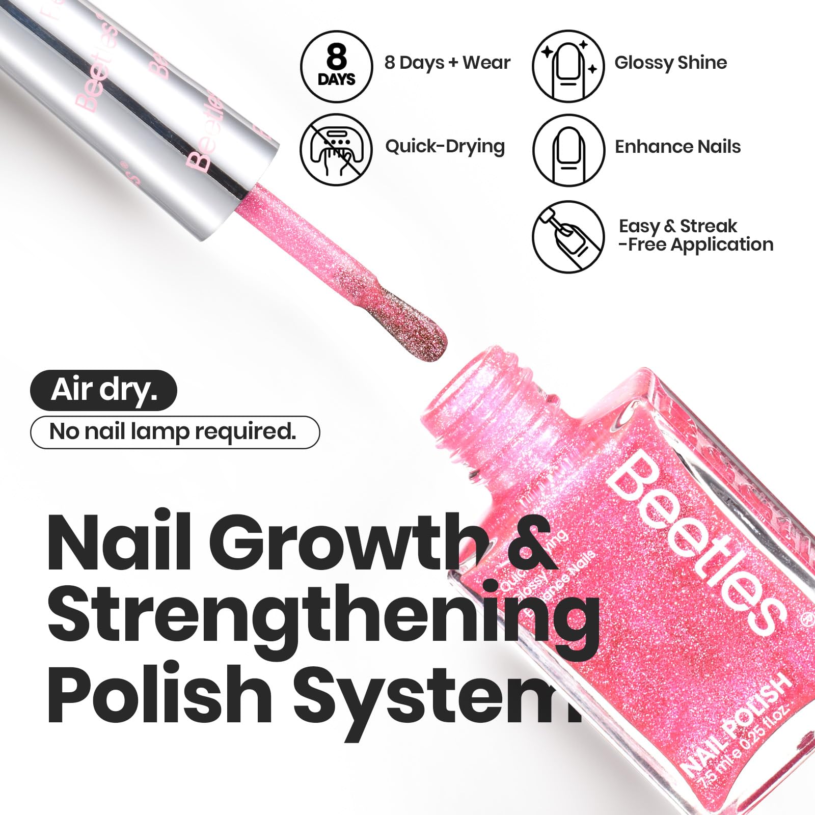 Beetles Glitter Nail Polish Set rose-pink-glimmer shade for day-to-night wear