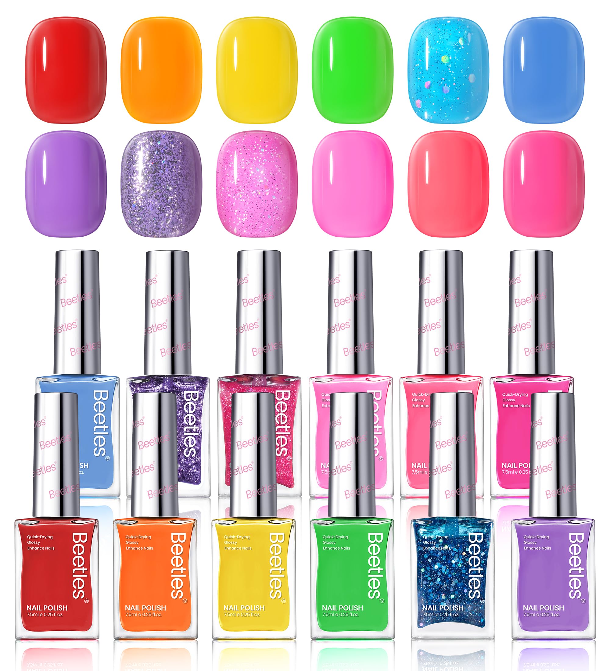 Beetles Glitter Neon Nail Polish Set day to night looks.