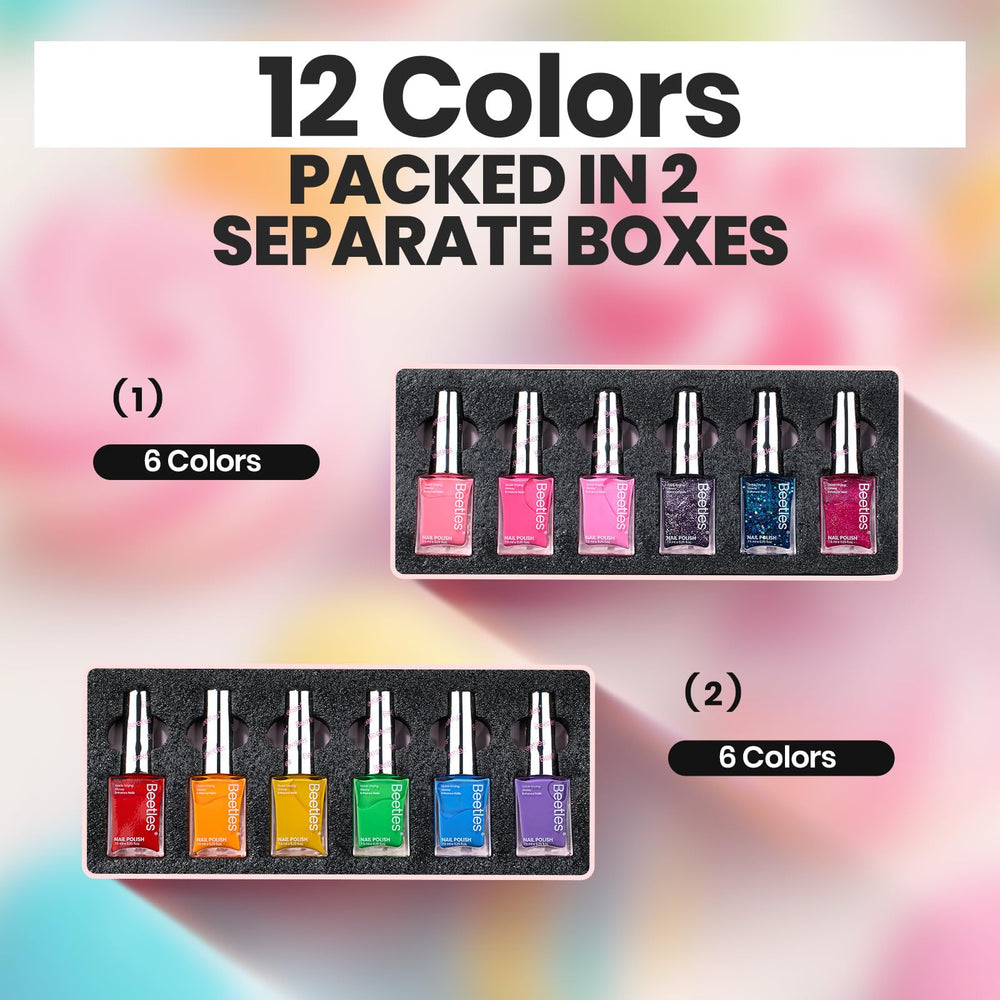 Beetles Glitter Neon Nail Polish Set gift ready for nail art lovers.