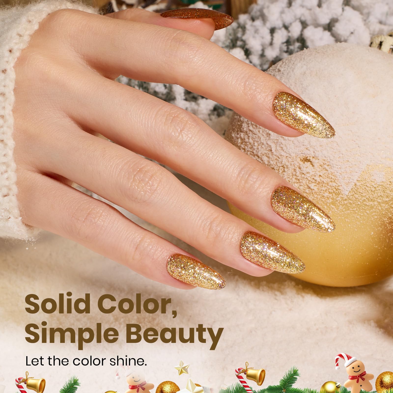 Beetles Gold Gel Nail Polish Starlit nails full coverage for shimmering elegance.