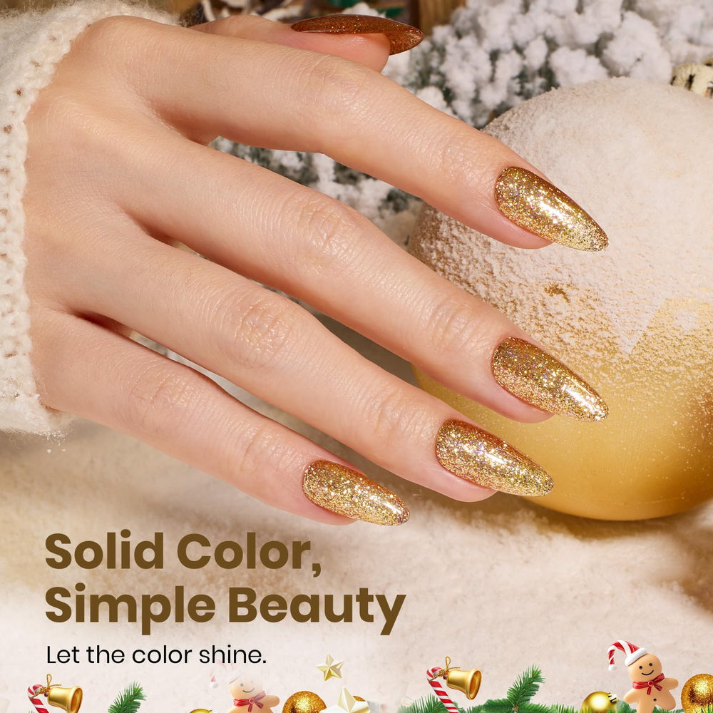 Beetles Gold Gel Nail Polish Starlit nails full coverage for shimmering elegance.