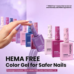 Beetles HEMA-free bottle design conveys safer color options for sensitive users.