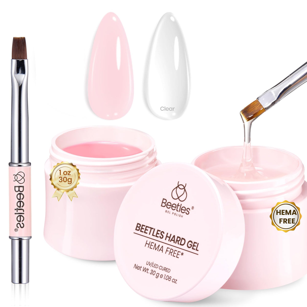 Beetles HEMA-Free Hard Gel bottle for safe nail enhancements.