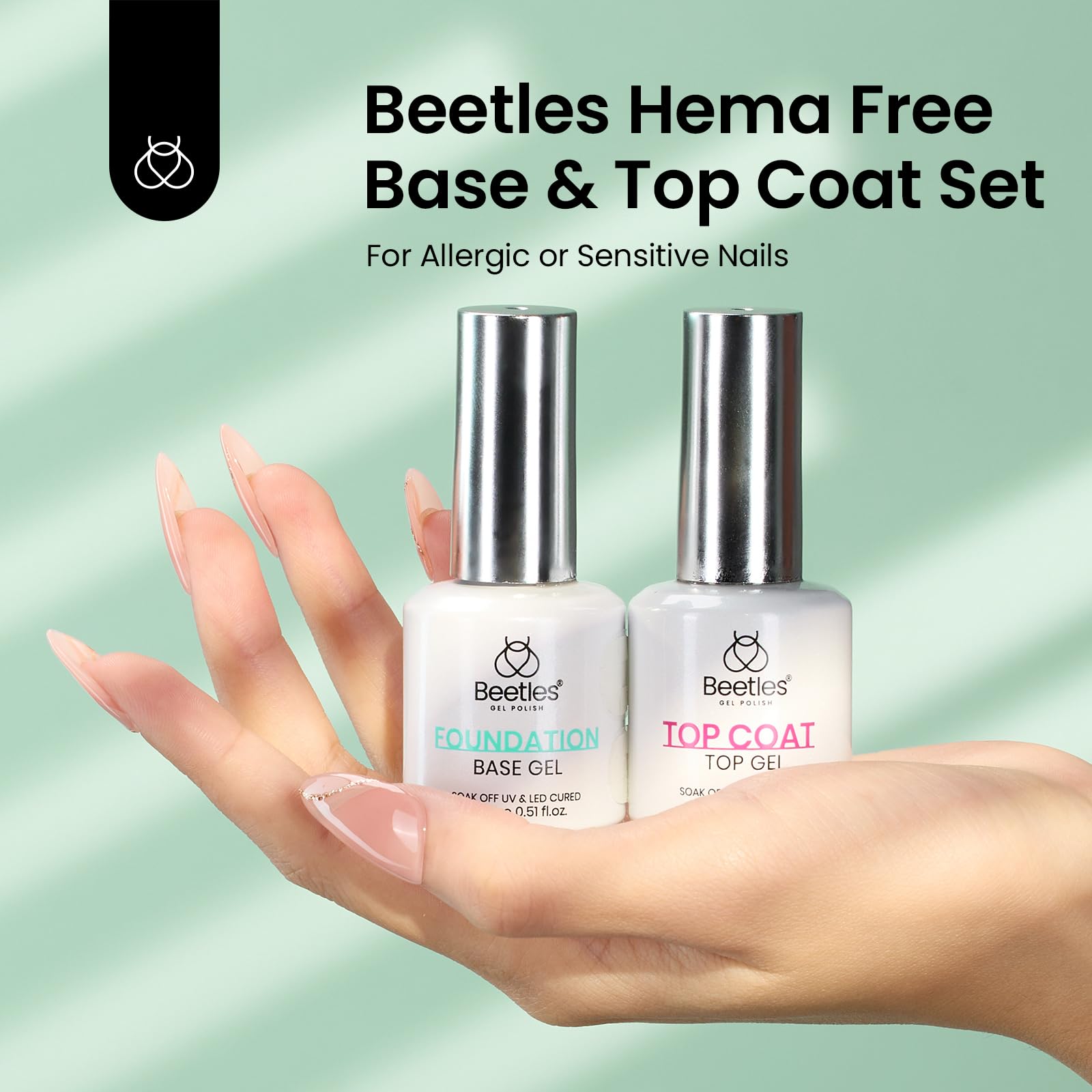 Beetles HEMA-free top coat visual delivers a glossy, long-lasting shine.