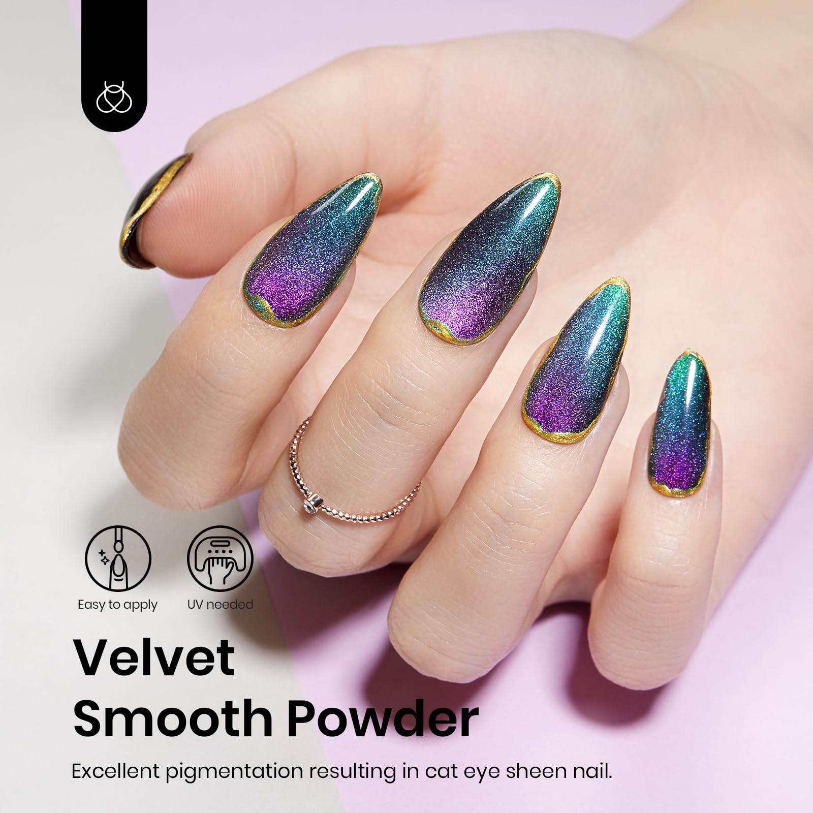 Beetles Holographic Rainbow Nails showing shifting light and shine